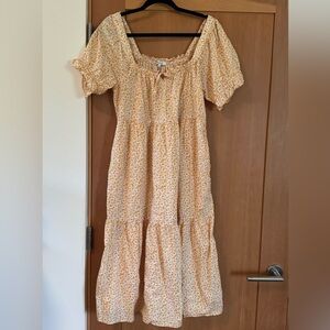 Madewell Midi Dress Women Medium Floral Square Neck Tiered Sunflower Field